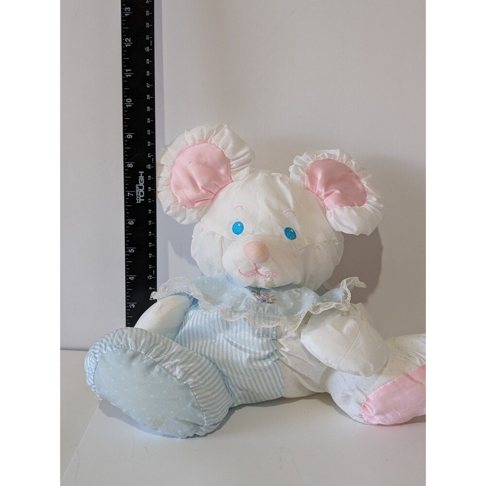 Vintage Fisher Price Puffalump #1357 Baby Mouse Pastel Blue Bib Rattle 1988 - Picture 11 of 11